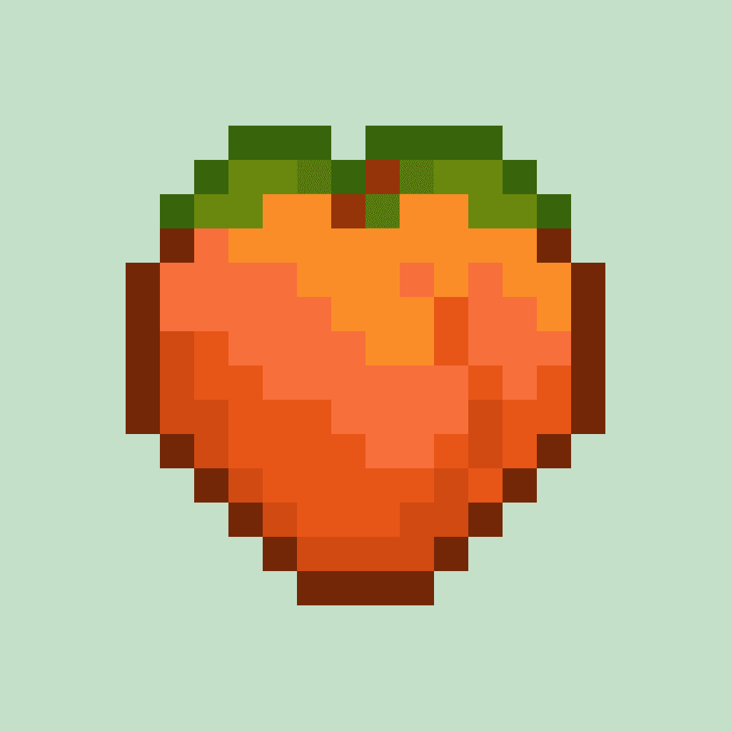 A pixel-art peach on a mint background