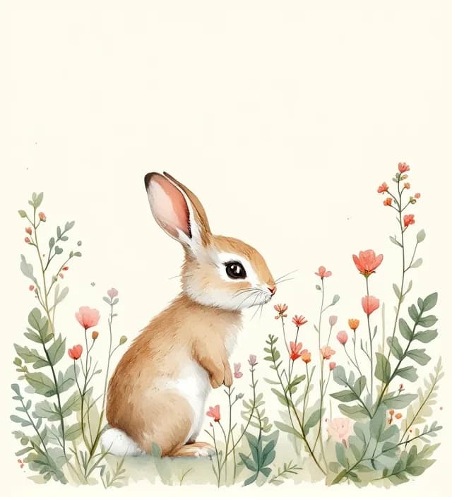 Bunny sniffing wildflowers