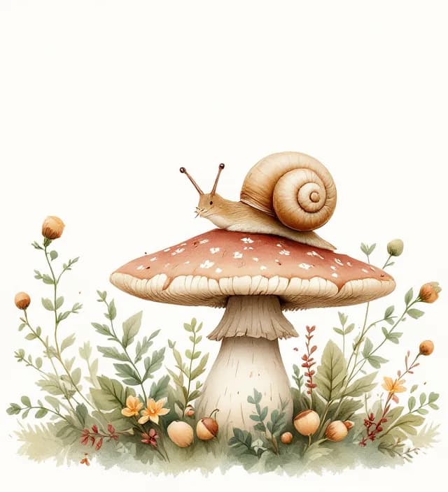 Snail climbing a mushroom