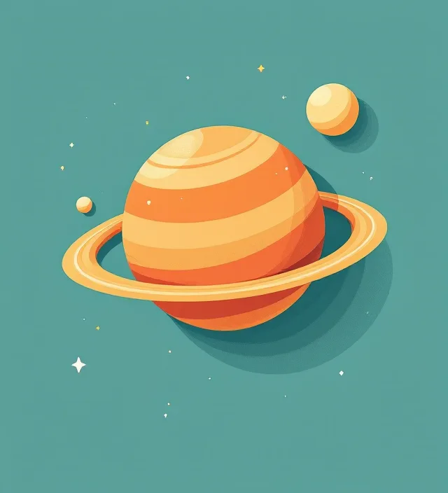 Orange ringed planet with a small moon