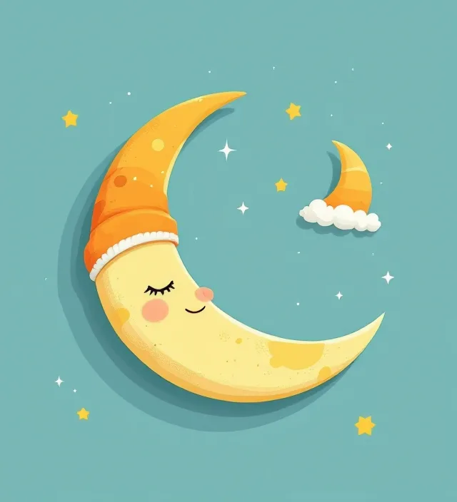 Sleepy crescent moon in a nightcap